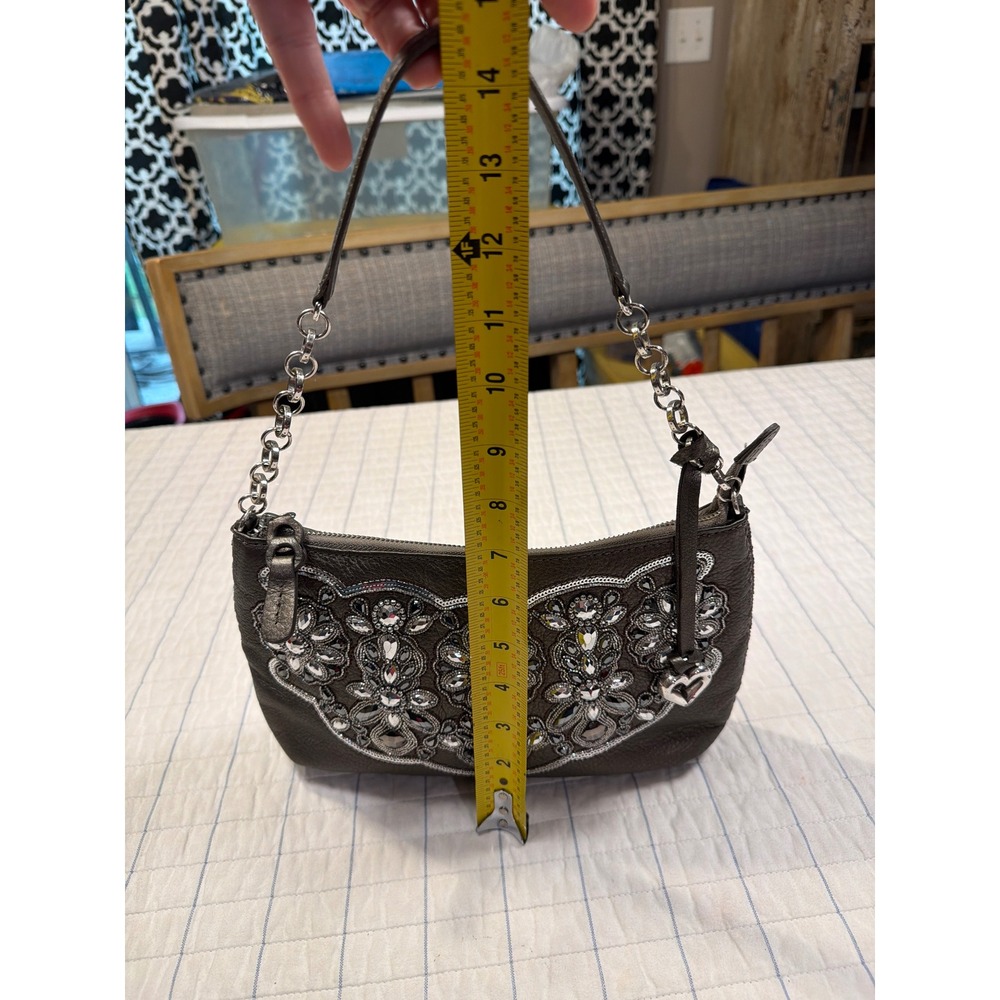 Brighton Metallic Pewter Leather Crystal Embellished Shoulder Bag E827247 - Picture 5 of 8
